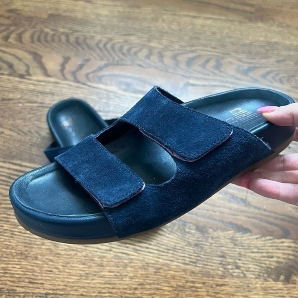 Charlotte Stone Lewie Navy Blue Suede Velcro Slip On Slides Sandals Size 5 - Picture 4 of 11